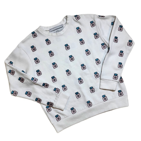 Michaela Buerger White Heart Perfume Bottle Crewneck Sweatshirt Top Women Small - Picture 14 of 15
